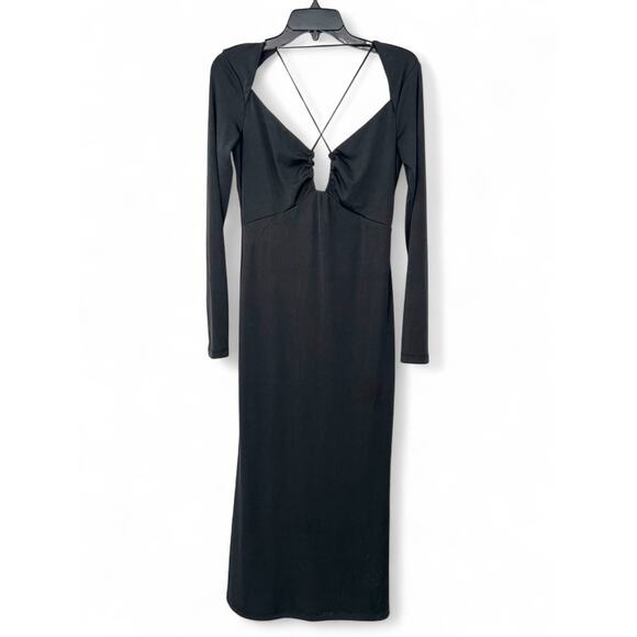 JASON WU | M | Midi Dress Long Sleeve Bodycon V-neck Black LBD Women Luxury - Picture 2 of 6